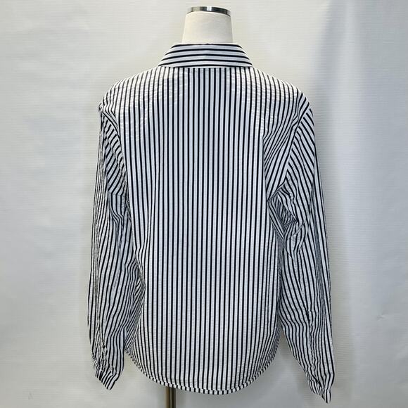 Esprit Jacket Womens Medium Black White Striped Button Up Drawstring Lightweight - Picture 3 of 13